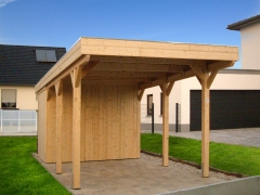 Einzelcarport 7001 Akzent mit Holzblende und Geräteraum